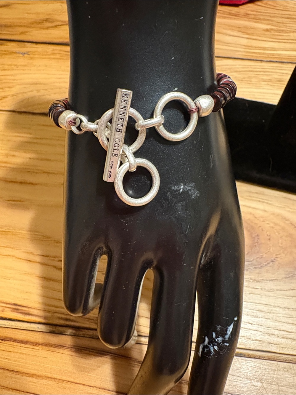 Kenneth Cole Silver-Tone Link & Brown Bead Bracelet